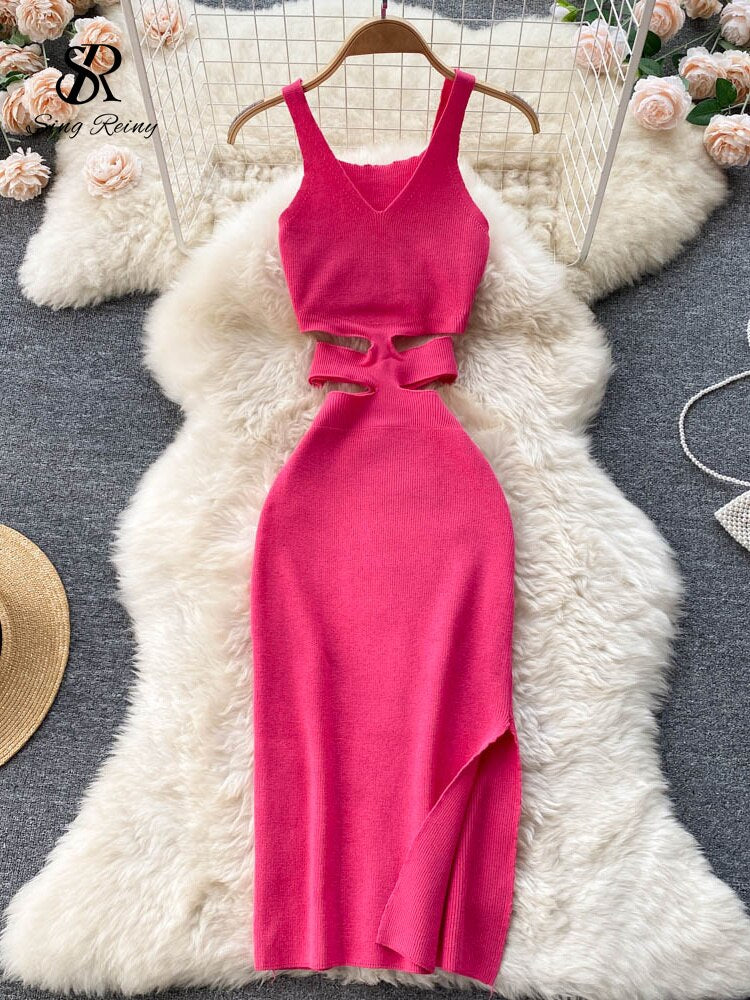 Vestido Feminino de Malha Sexy com Cintura Elástica