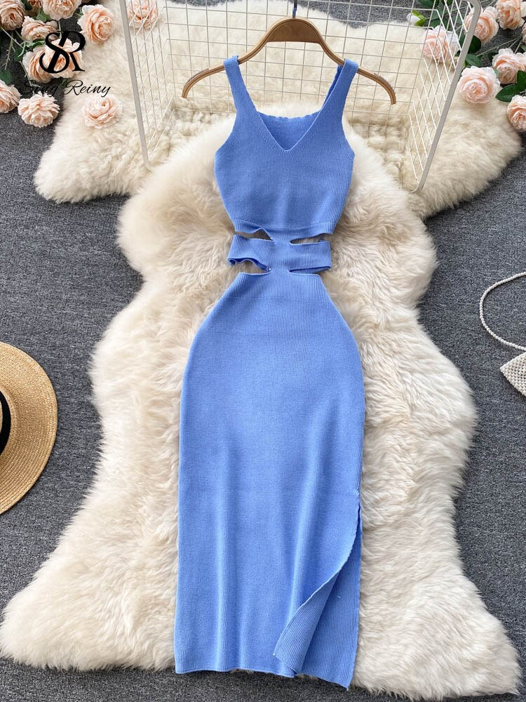 Vestido Feminino de Malha Sexy com Cintura Elástica