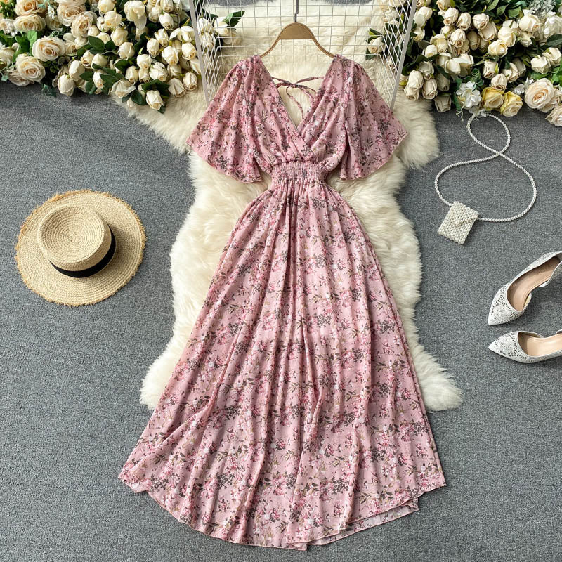 Vestido Longo Feminino de Chiffon com Decote V